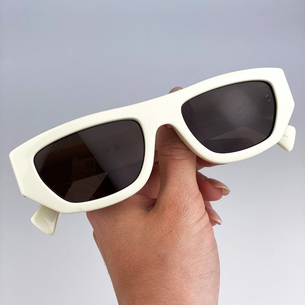 Gucci GG1134S 003 Sunglasses Ivory White Brown Rectangle Unisex - Picture 4 of 13